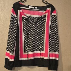 New York & Company Black and Pink Patterned Blouse